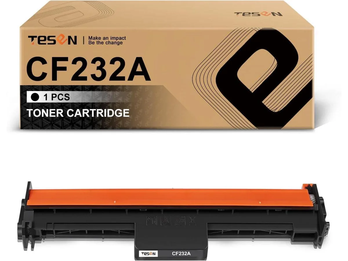 Green cylindrical drum unit with black end caps, high yield 32A CF232A compatible toner cartridge
