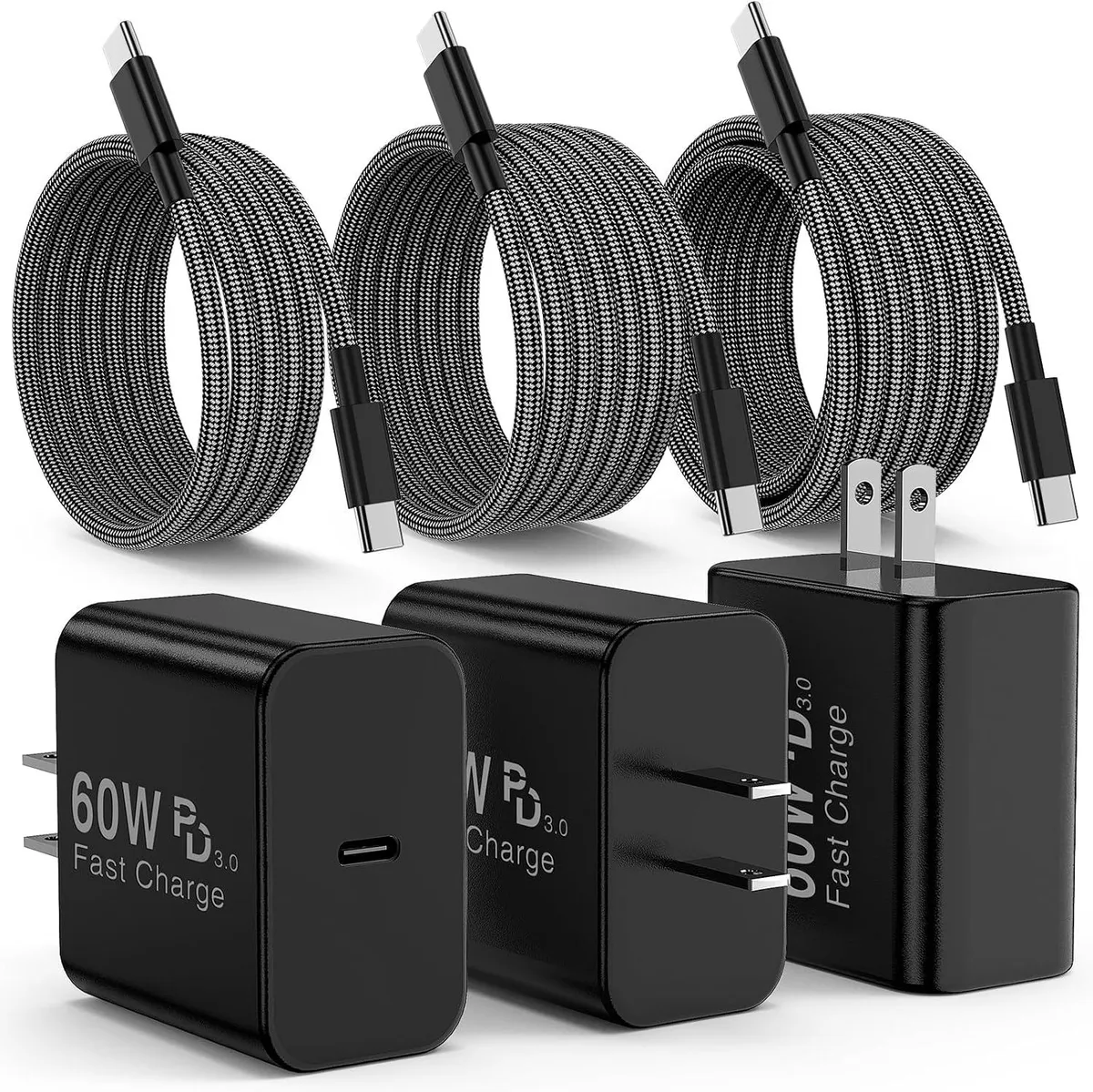 Elestur Elestur 60W USB-C Charger with 3 Braided Cables (1m 2m 3m) — product photo