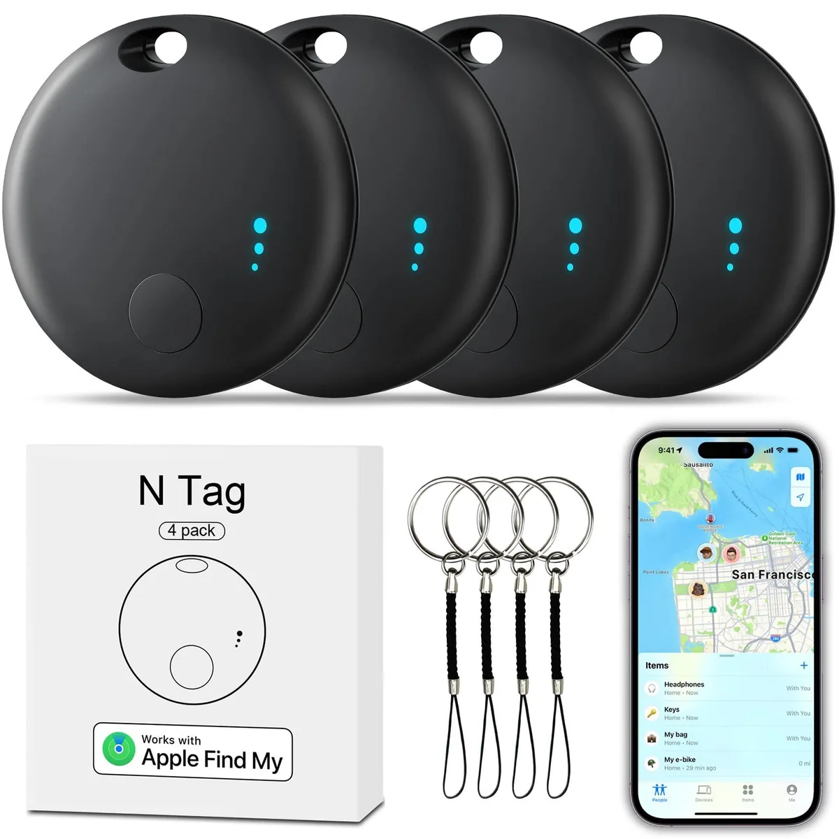  GARMIN N Tag Bluetooth Tracker 4 Pack Black iOS Find My — product photo