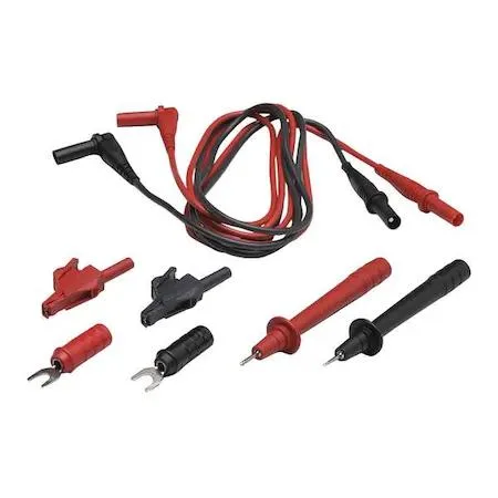 Red and black modular test lead kit with probes, clips and spade lugs, 40 inch silicone wires