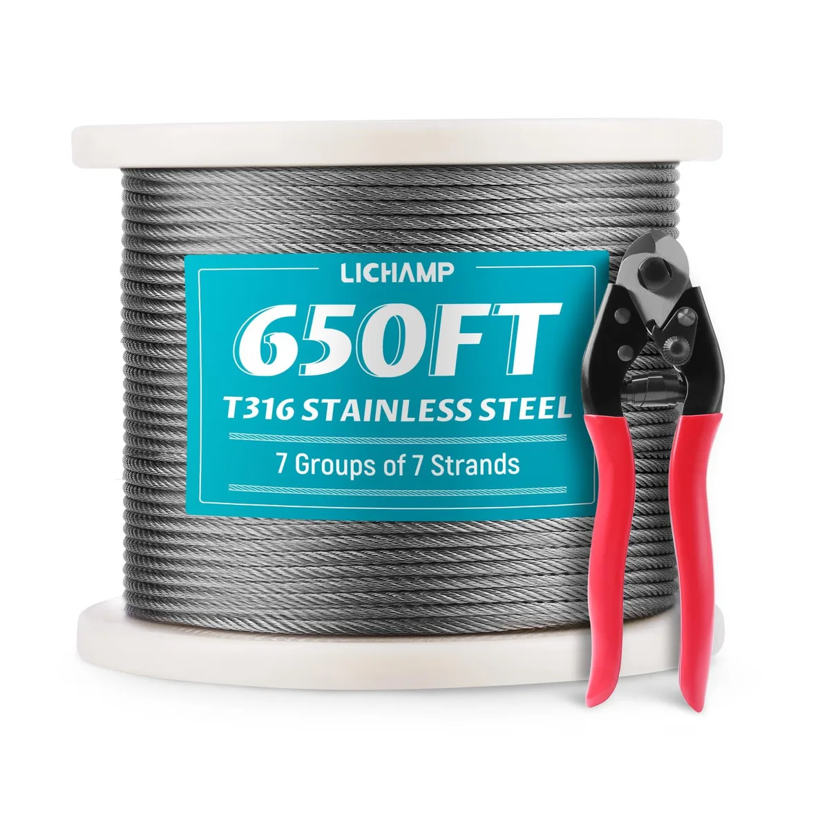 Stainless Steel Wire Rope Cable 650FT 1/8" 316 SS Braided — product photo