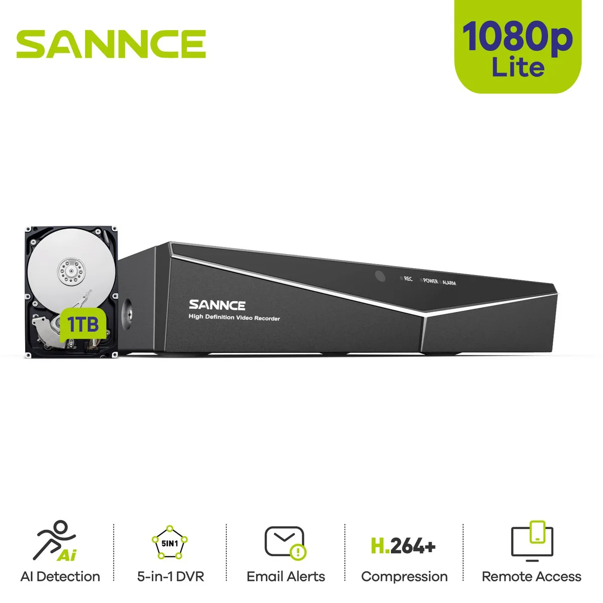 SANNCE SANNCE 1080P 16 Channel CCTV DVR Recorder 1TB HDD surveillance security system — product photo