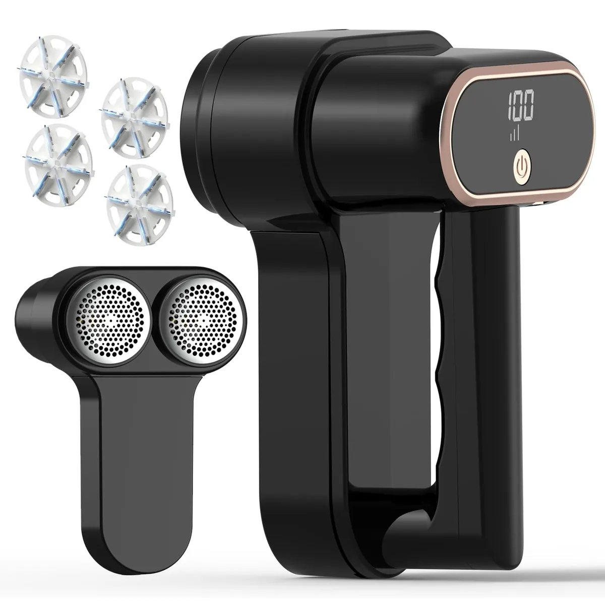 PANYEE Rechargeable Fabric Shaver Black 3-Speed LED Display Type-C 1800mAh 180min Cleaning Kit — product photo