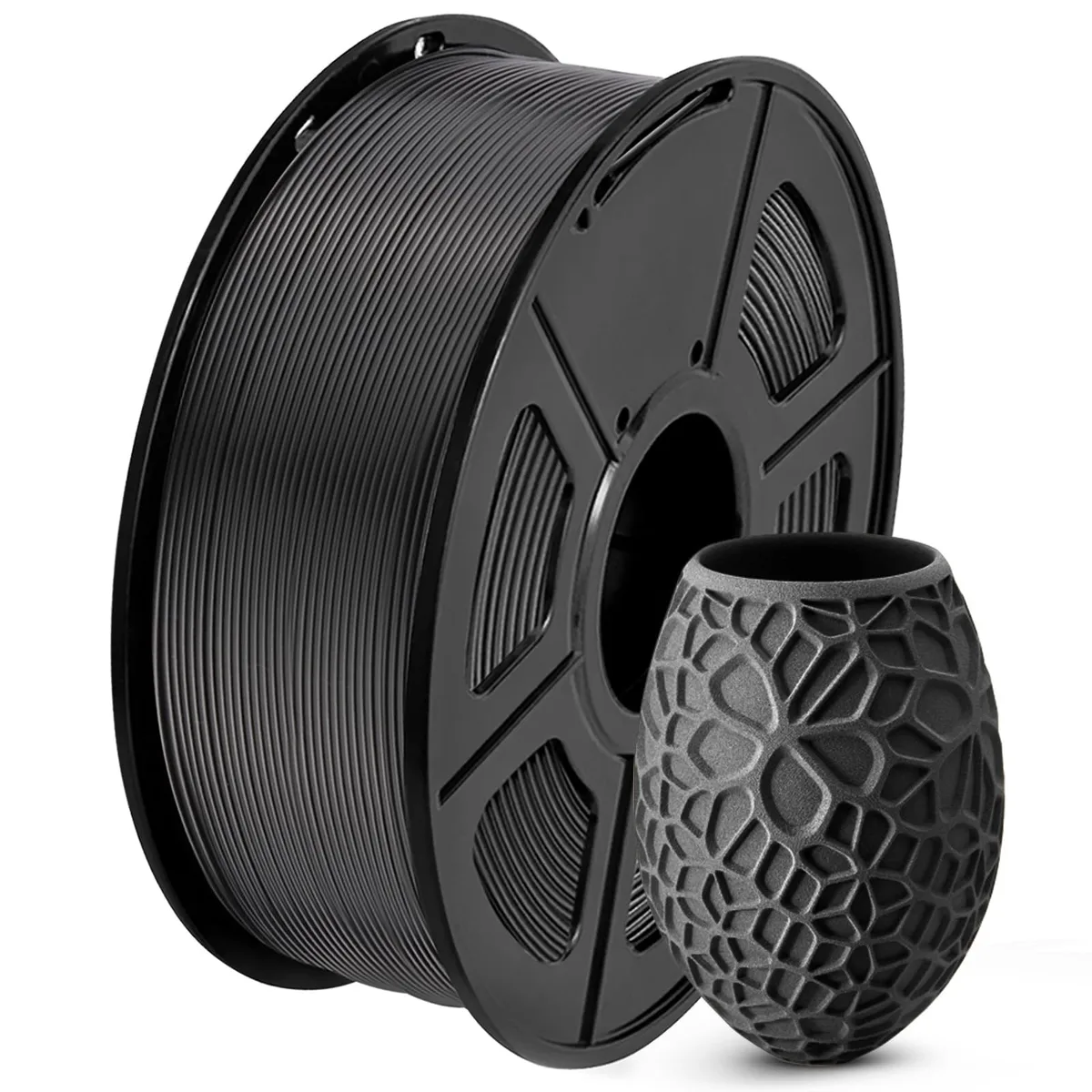 Black PLA filament spool, 1.75mm, 1kg net weight
