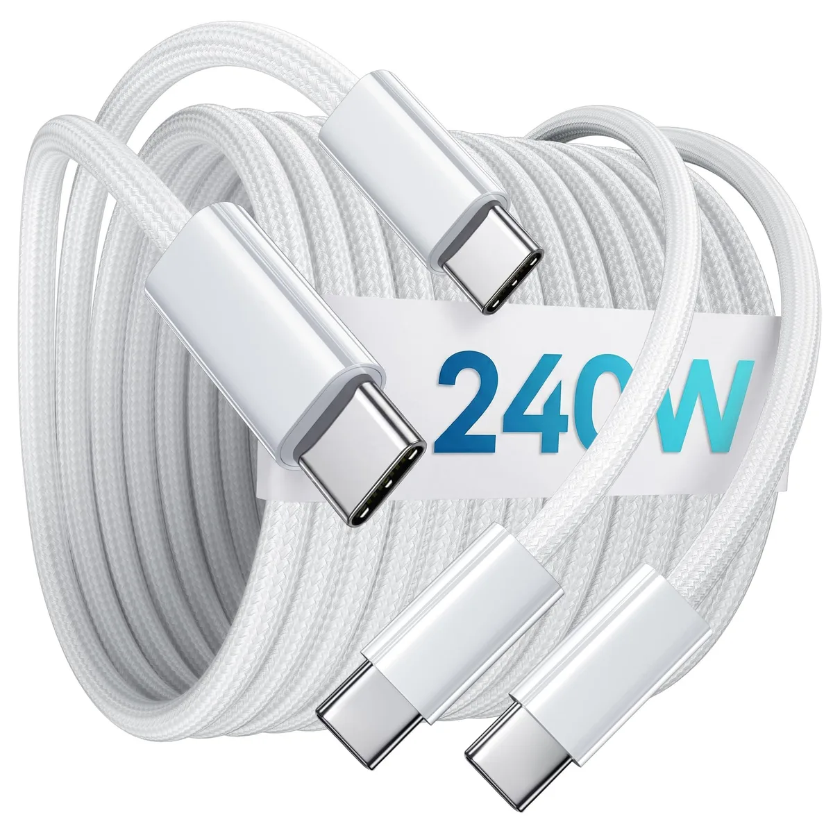  efhxonly 240W USB-C to USB-C Cable 6.6ft 2-Pack White — product photo