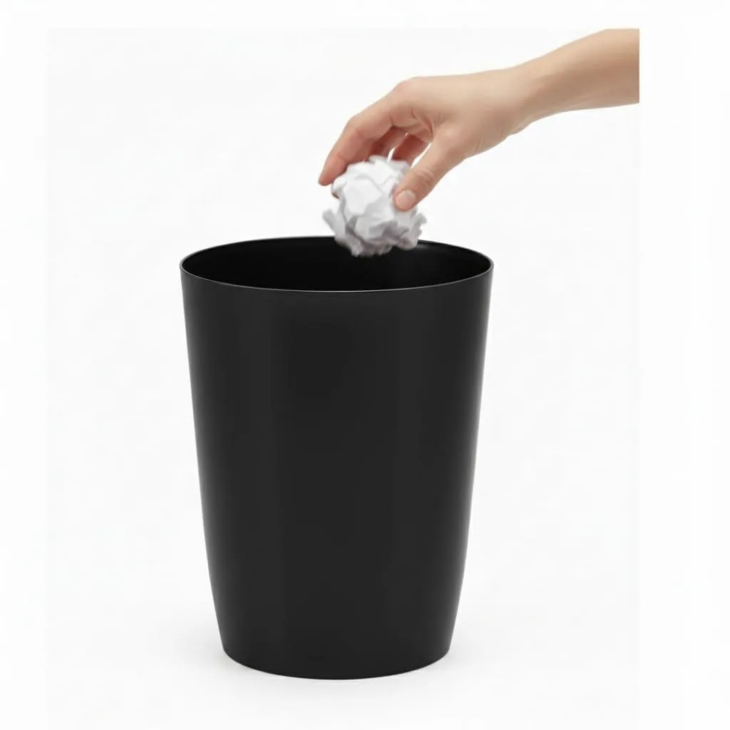 Twelve black polypropylene mini waste baskets, open top, 10.5 by 7.5 inches each