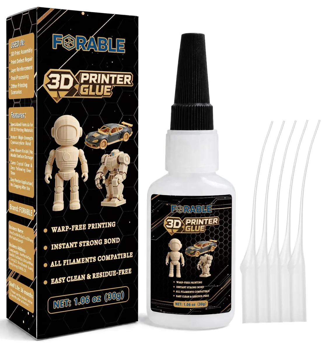  FORABLE 3D Printer Super Glue Clear CA Adhesive — product photo