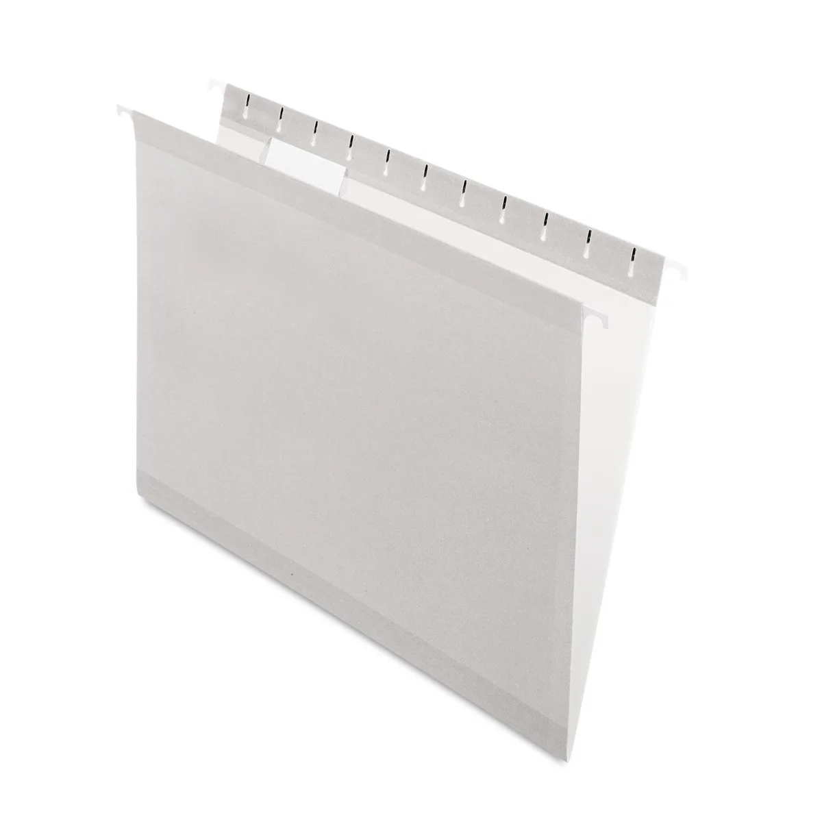 Box of 25 gray hanging file folders with clear tabs