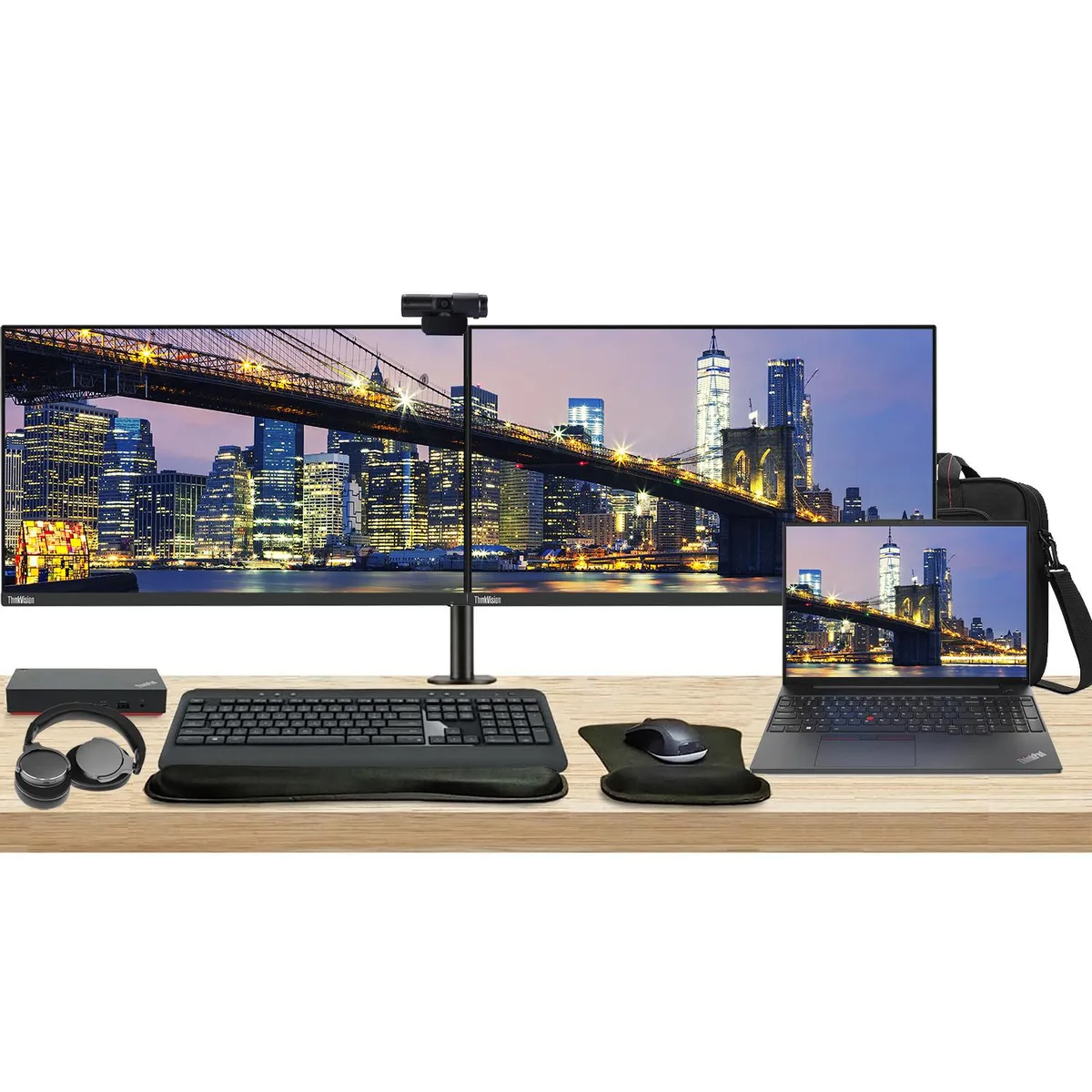Lenovo Lenovo E16 16" Ryzen 5 7530U 8GB 256GB SSD + 2×27" Monitors Dock Bundle — product photo