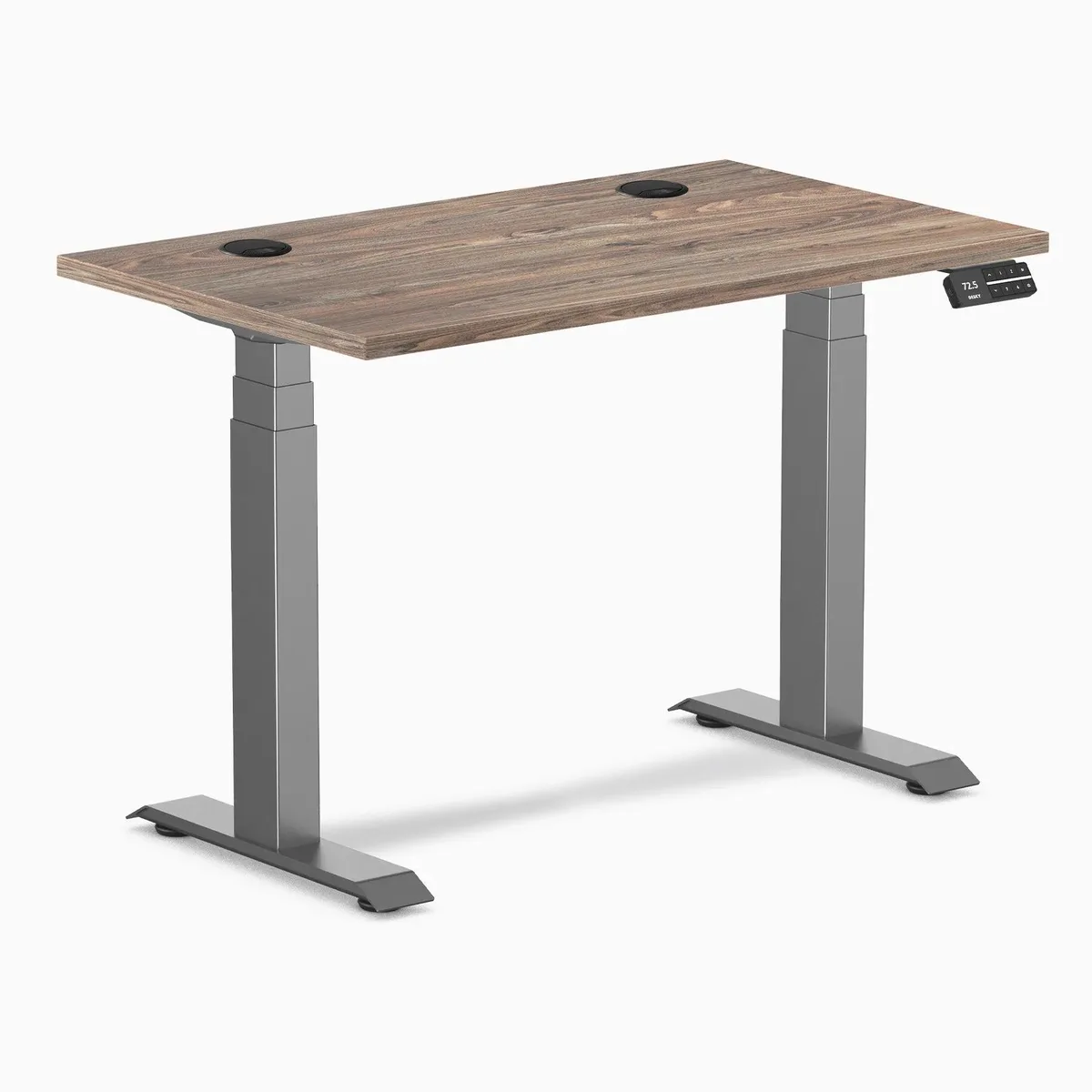 Desky Desky Dual Mini Sit Stand Desk Natural Walnut Space Gray 40 x 24 in with Grommets — product photo