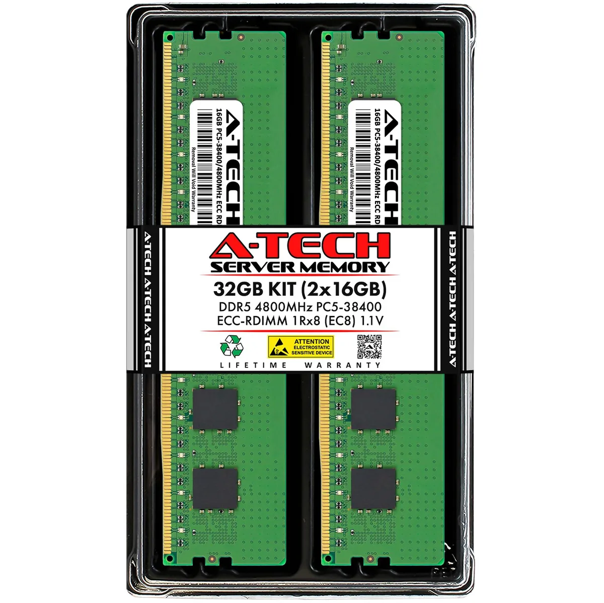 A-Tech A-Tech 32GB (2x16GB) DDR5-4800 EC8 RDIMM ECC Registered Server Memory Kit — product photo
