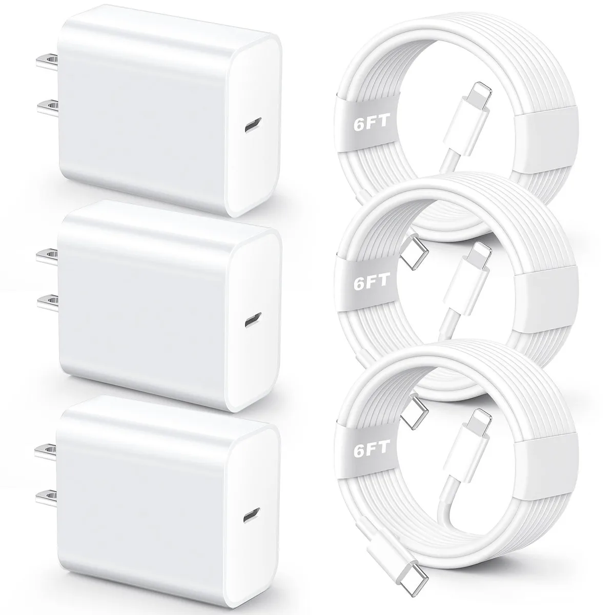 KEHIPI KEHIPI 3 Pack 6ft USB-C to Lightning Cable White — product photo