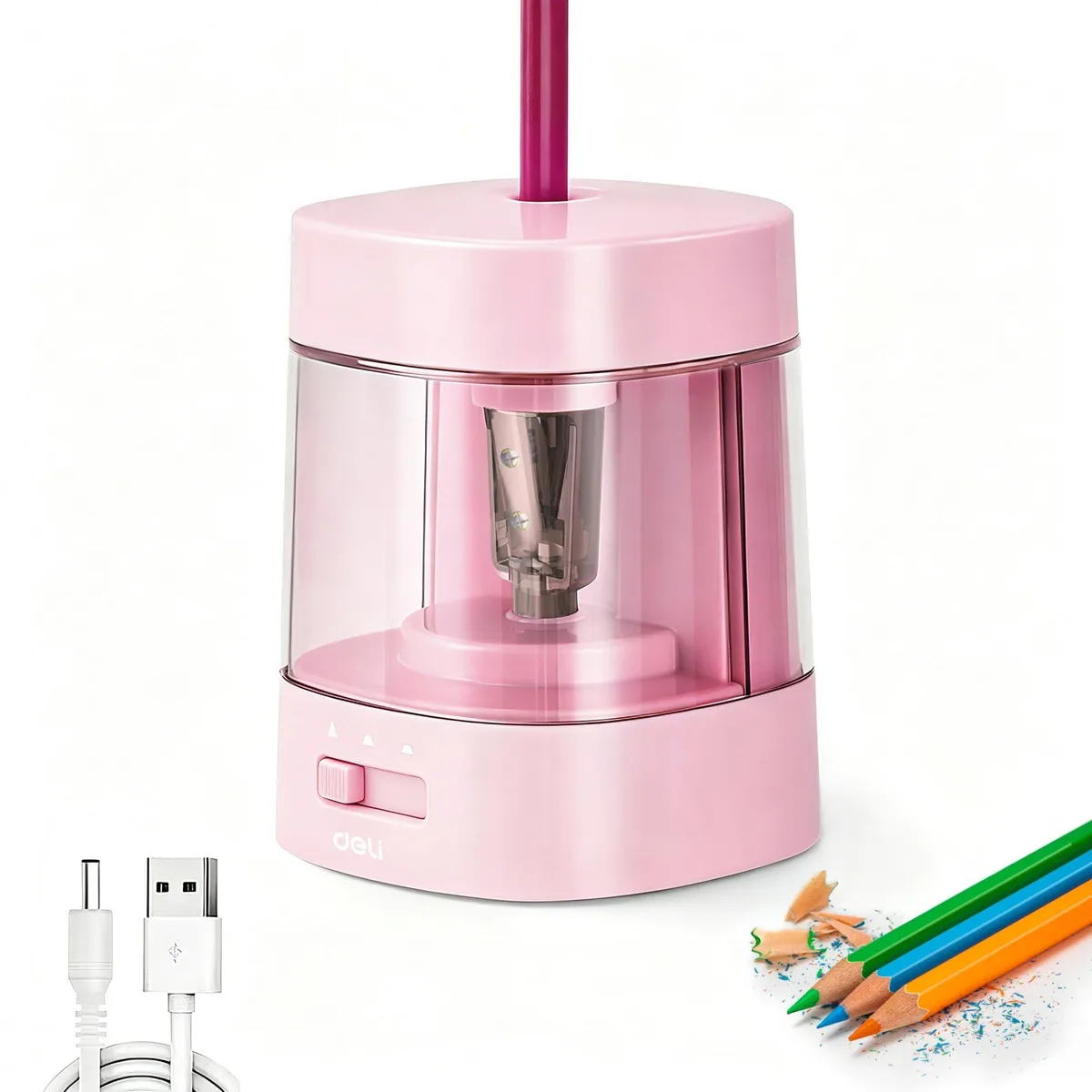 Light pink electric pencil sharpener with ABS plastic body