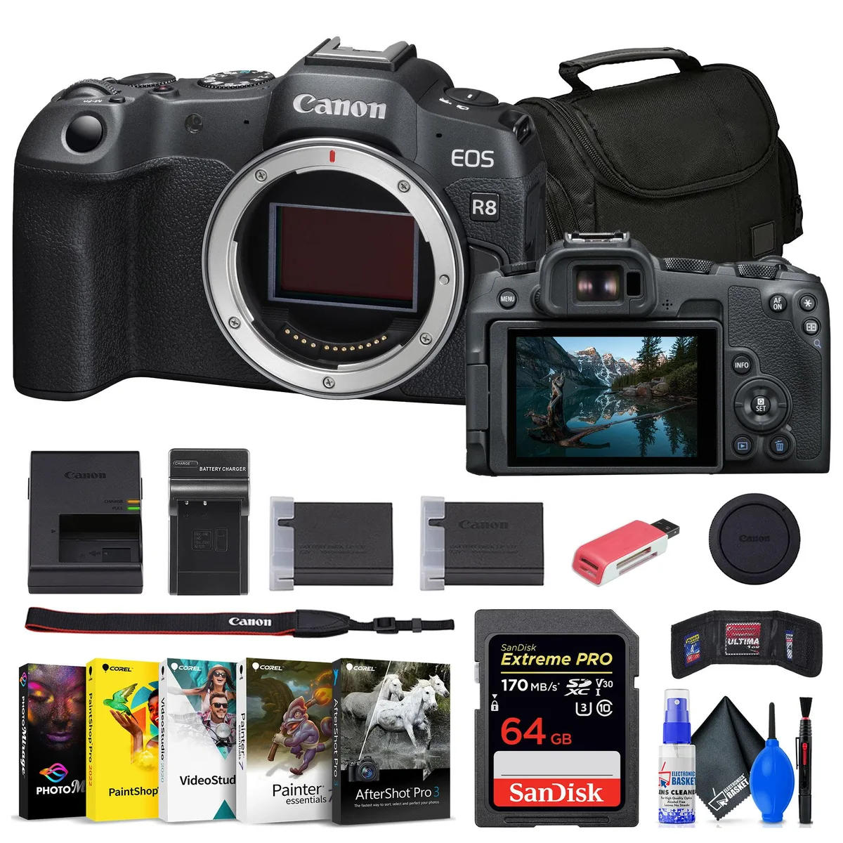 Canon Canon EOS R8 Mirrorless Camera Kit with 64GB Card and Accessories — product photo