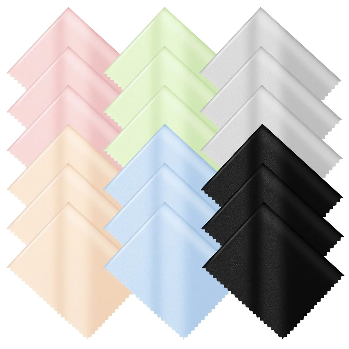 Eighteen multicolor microfiber cloths in individual wrappers, each 6 by 7 inches