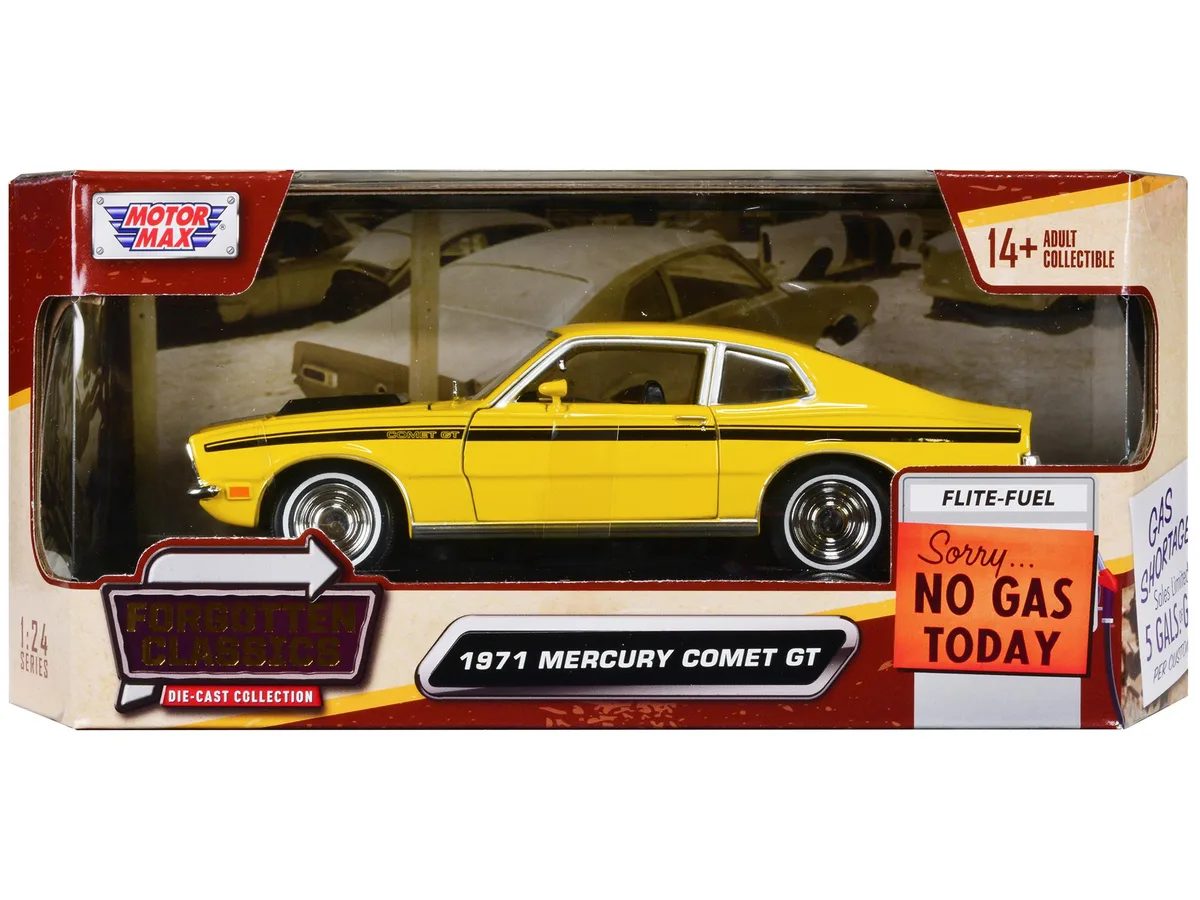 MOTORMAX MOTORMAX 1971 Mercury Comet GT Yellow Black Stripes 1/24 Diecast Hobby Collectible — product photo