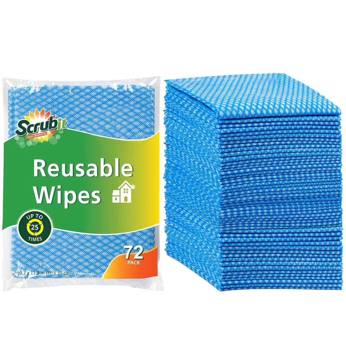 Blue reusable cleaning wipes, 12 by 20 inches, 72 pack