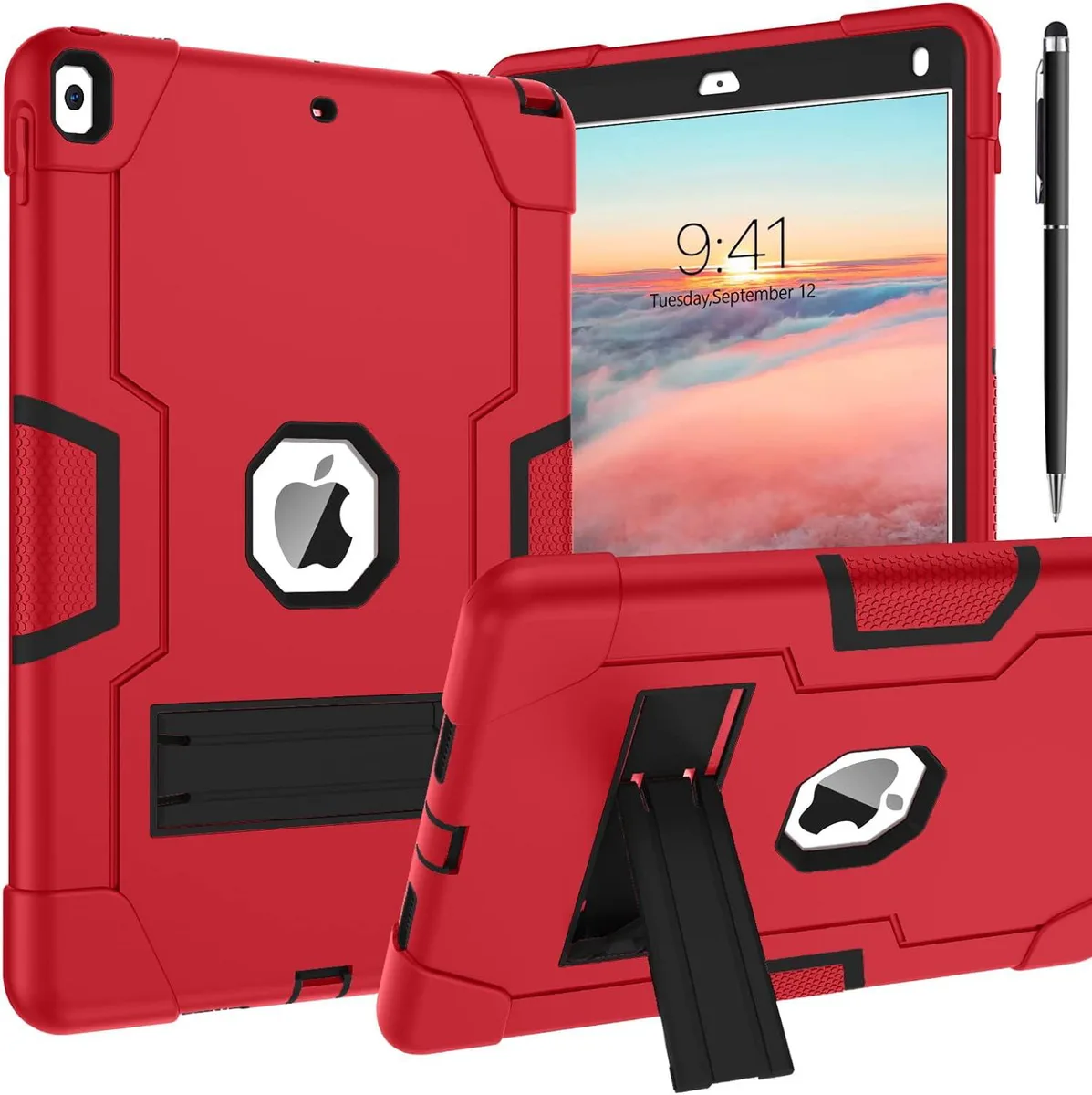 Red protective case with built-in kickstand for 10.5 inch iPad