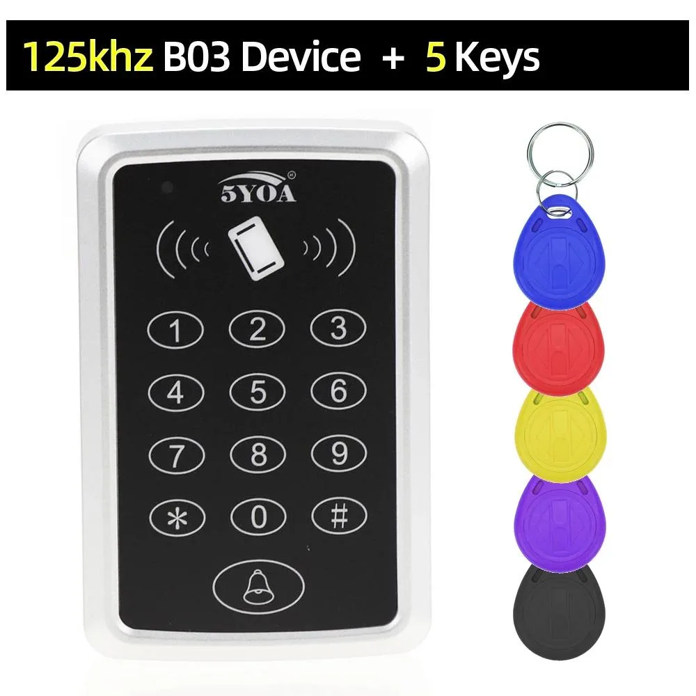 Rectangular plastic keypad with numeric buttons and RFID reader area, silver finish, wall-mounted design