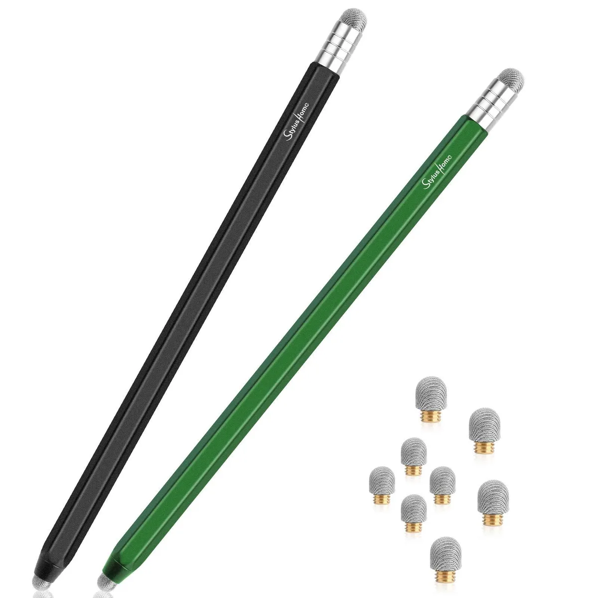 STYLUSHOME 2-in-1 Stylus 2 Pack Green Black 8 Tips 6.3 in — product photo
