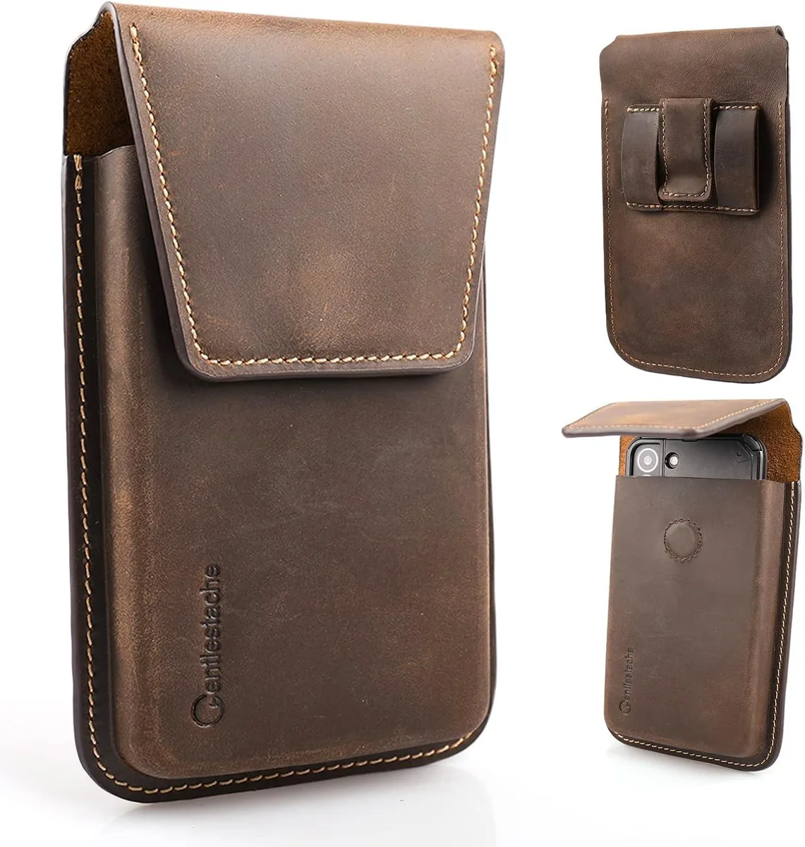 TAURKENAM TAURKENAM Leather Phone Holster Darkbrown 6.65" x 3.5" x .65 — product photo