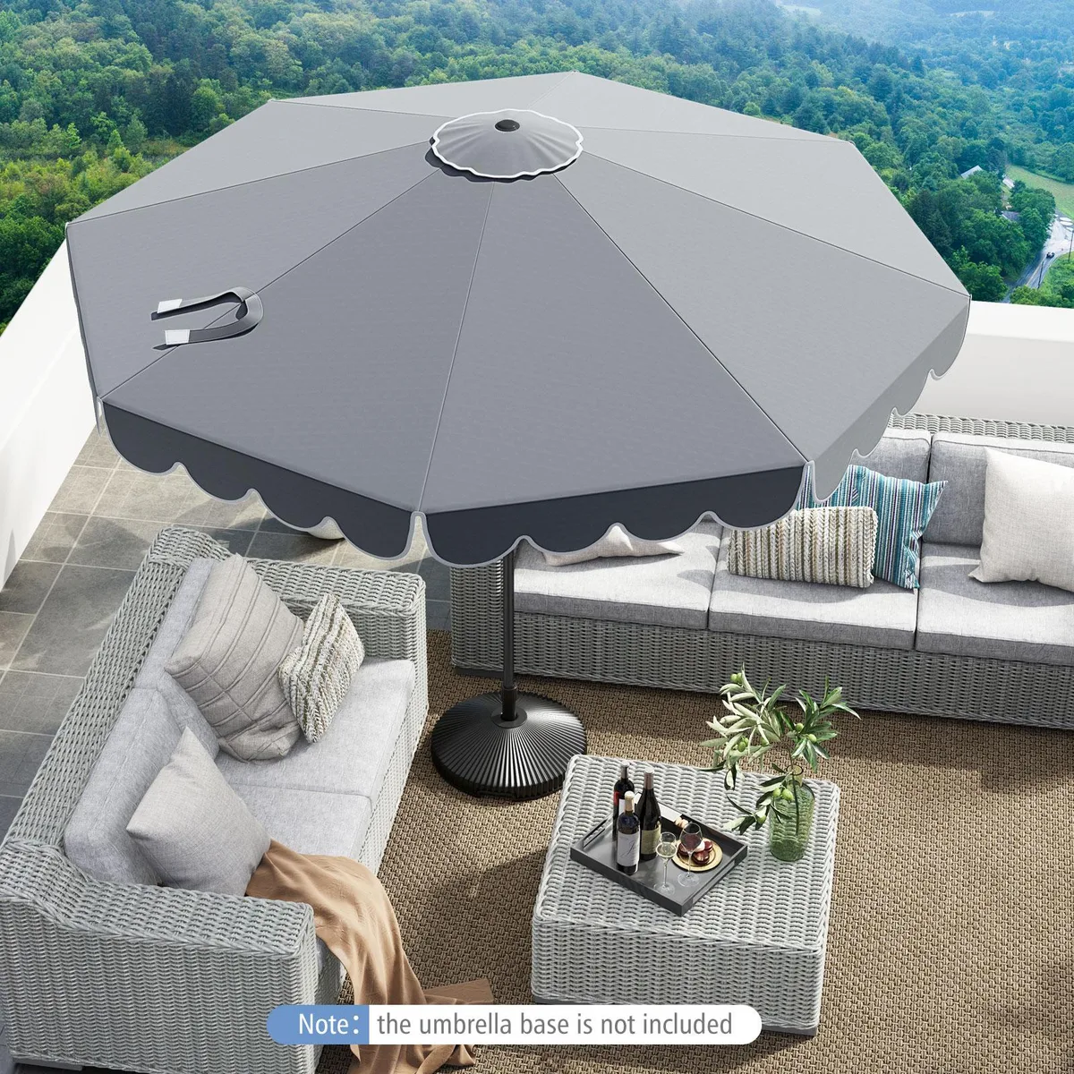 Grey 10 ft patio umbrella with crank tilt and metal pole