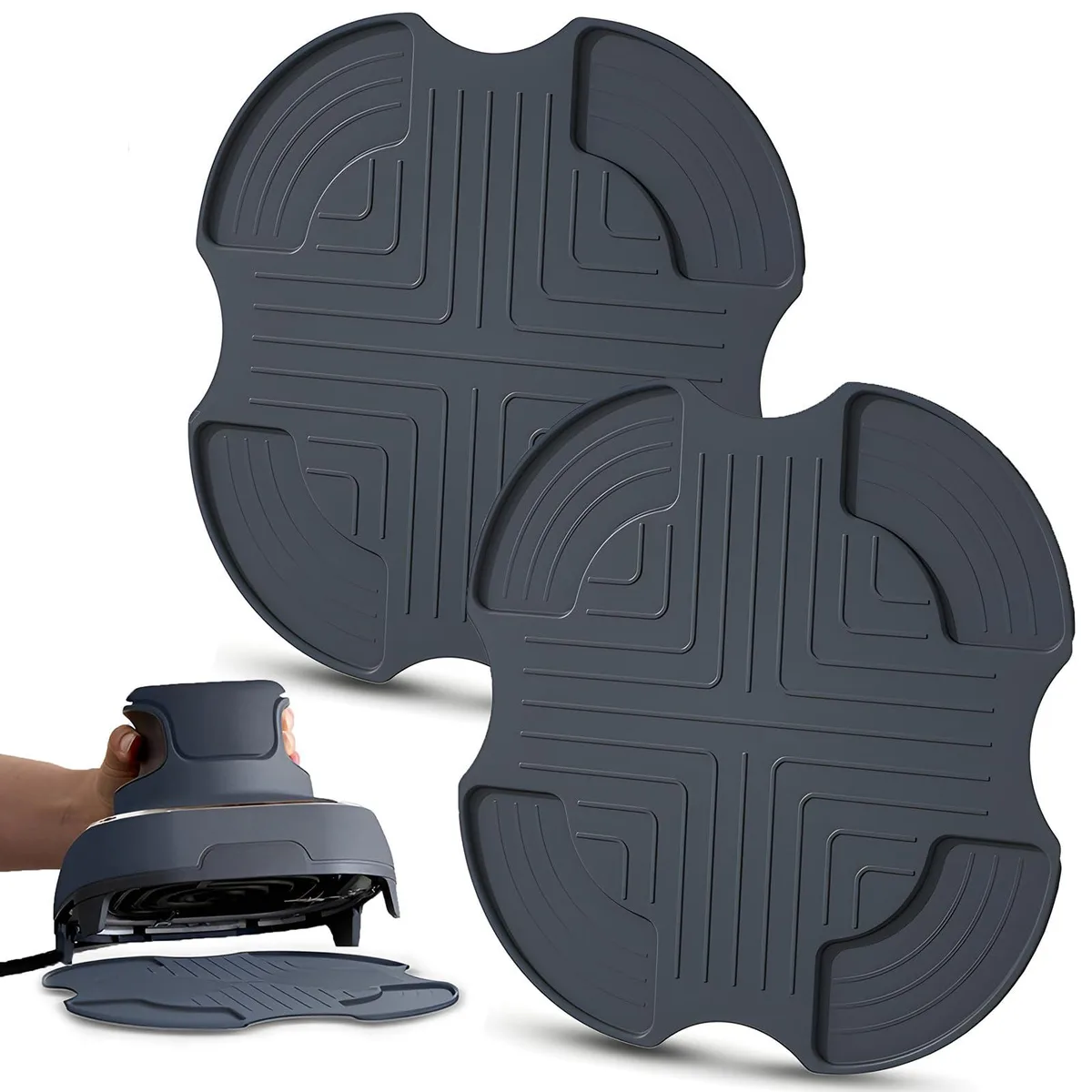 Two square silicone trivets with striped hollow-core design, 10.6x10.6 inches, grey finish