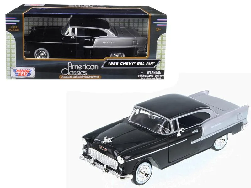 MOTORMAX MOTORMAX 1955 Chevrolet Bel Air Black and Silver 1/24 Diecast Model Car — product photo