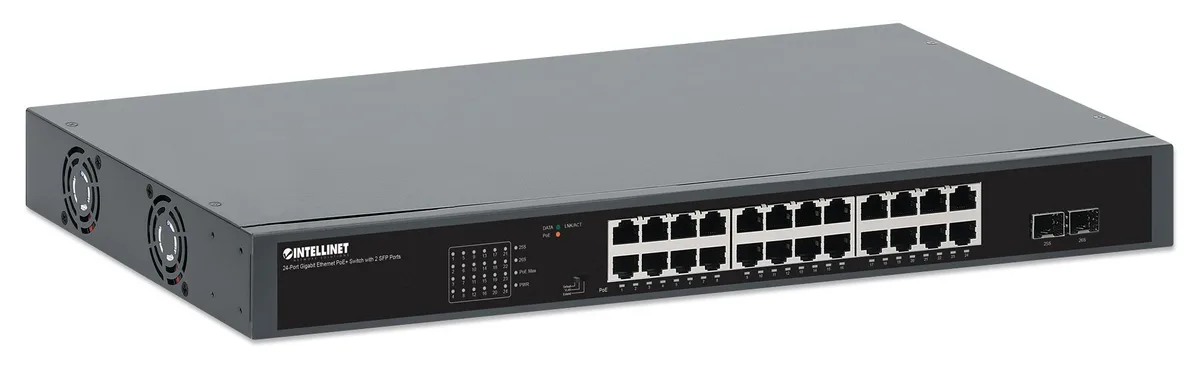 Intellinet Network Solutions Intellinet Network Solutions IPS-24G02-370WB 24-Port Gigabit PoE+ Switch with 2 SFP Ports — product photo
