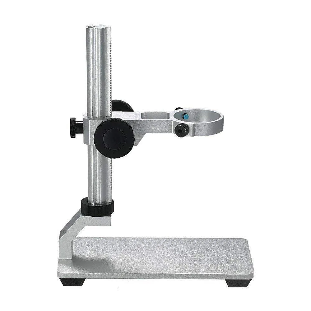Silver aluminium alloy microscope stand with adjustable height and circular holder for devices up to 1.4 inches