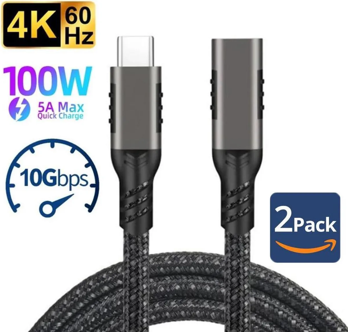 SMUGDESK SMUGDESK USB-C 3.2 Extension Cable 10ft 100W 10Gbps 4K@60Hz 2-Pack — product photo