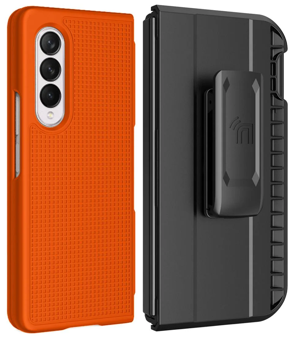 Nakedcellphone Nakedcellphone Grid Case + Holster Belt Clip with S Pen Holder for Galaxy Z Fold 3 Orange — product photo
