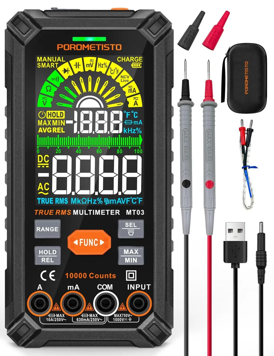  POROMETISTO Smart Digital Multimeter 10000 Counts True-RMS Auto-Ranging Rechargeable — product photo