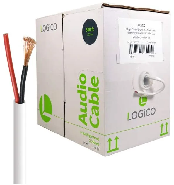 Logico Logico SWC1402WH-500 14/2 AWG OFC Speaker Wire 500ft White — product photo