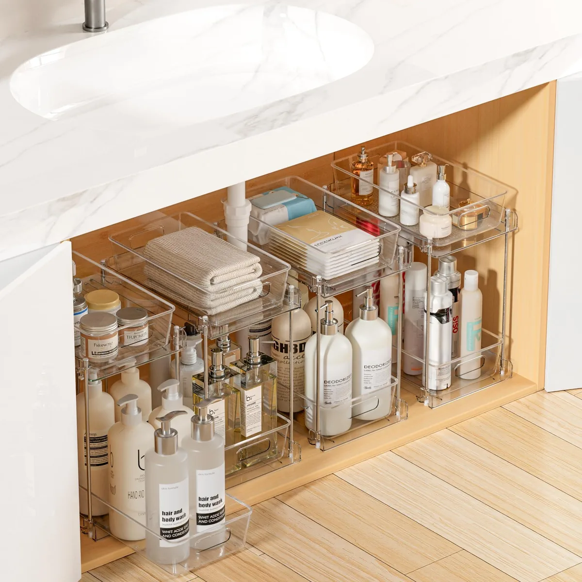  Vtopmart POVT0011AMUS 4 Pack 2 Tier Transparent Bath Storage 14.33in W x 12.83in H x 9.06in D — product photo