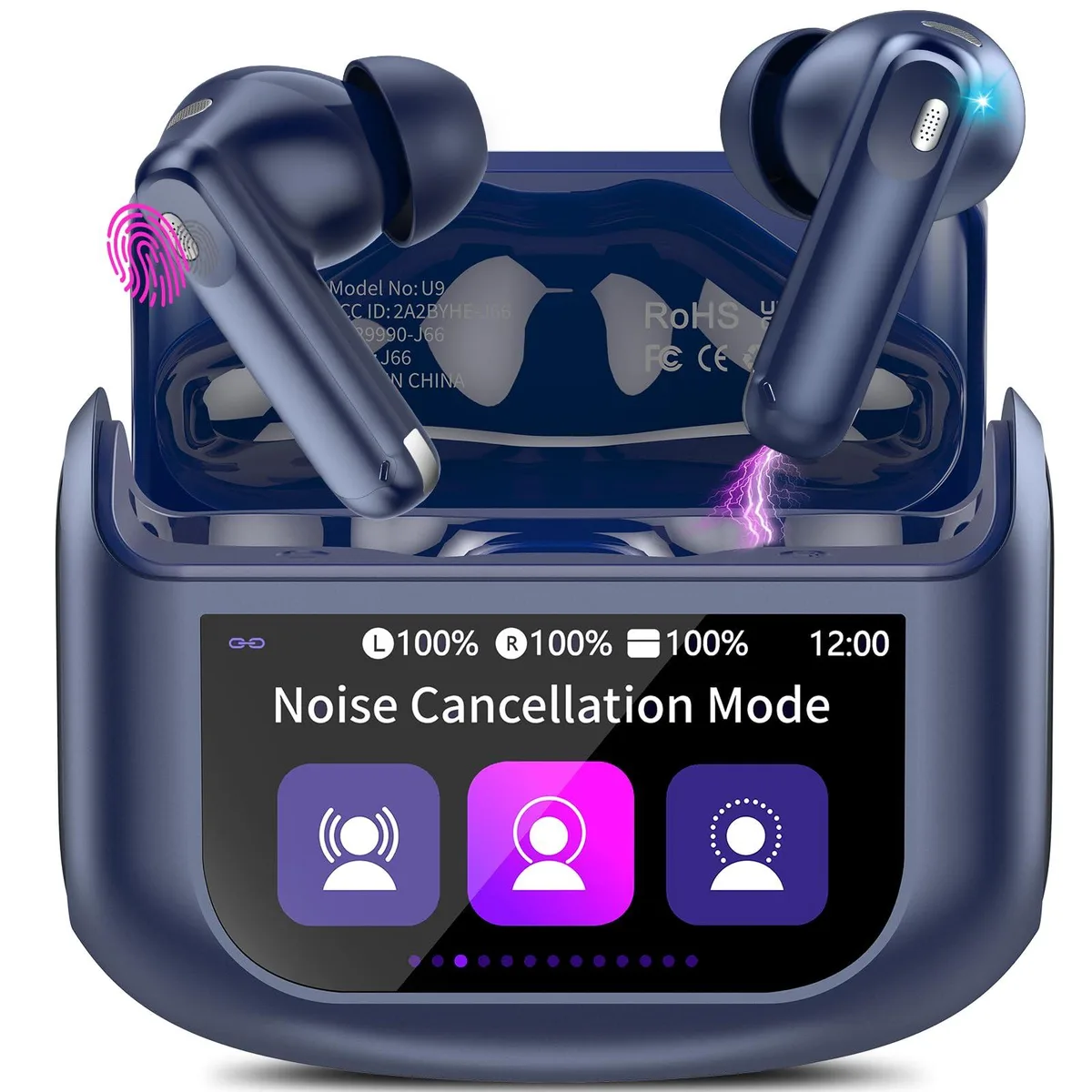  Thunelec U9-001 wireless earbuds, Bluetooth 5.4, ANC/ENC, 48h, IPX7, Blue — product photo