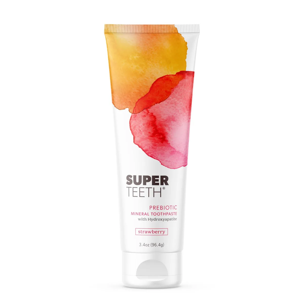 White squeeze tube with strawberry graphics, 3.4 oz