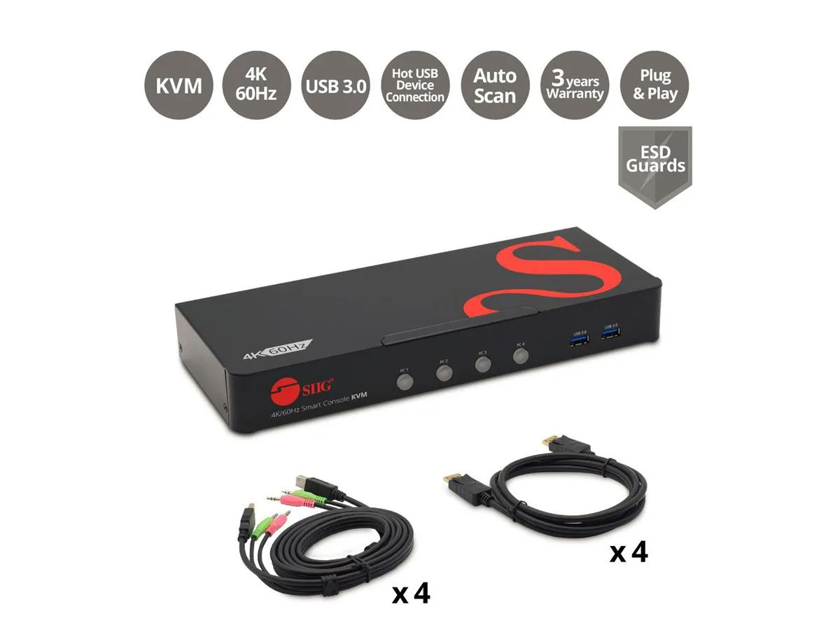 SIIG, Inc SIIG, Inc CE-DP0G11-S1 4-Port DisplayPort 1.2 4K 60Hz KVM Switch — product photo