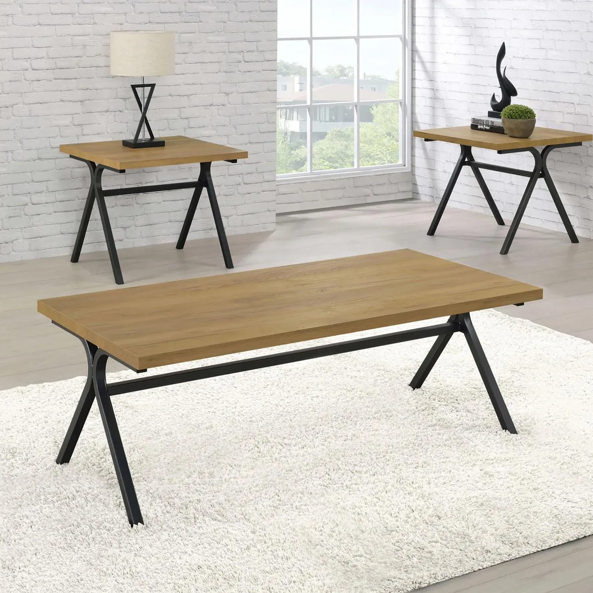 tuphen tuphen Golden Oak Gunmetal 3-piece Occasional Table Set — product photo