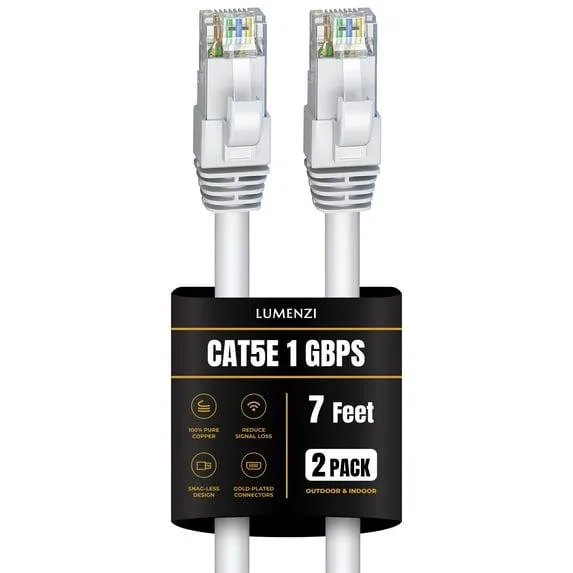Lumenzi Lumenzi Cat 5e Ethernet Cable 7 ft White 2-pack 350 MHz — product photo