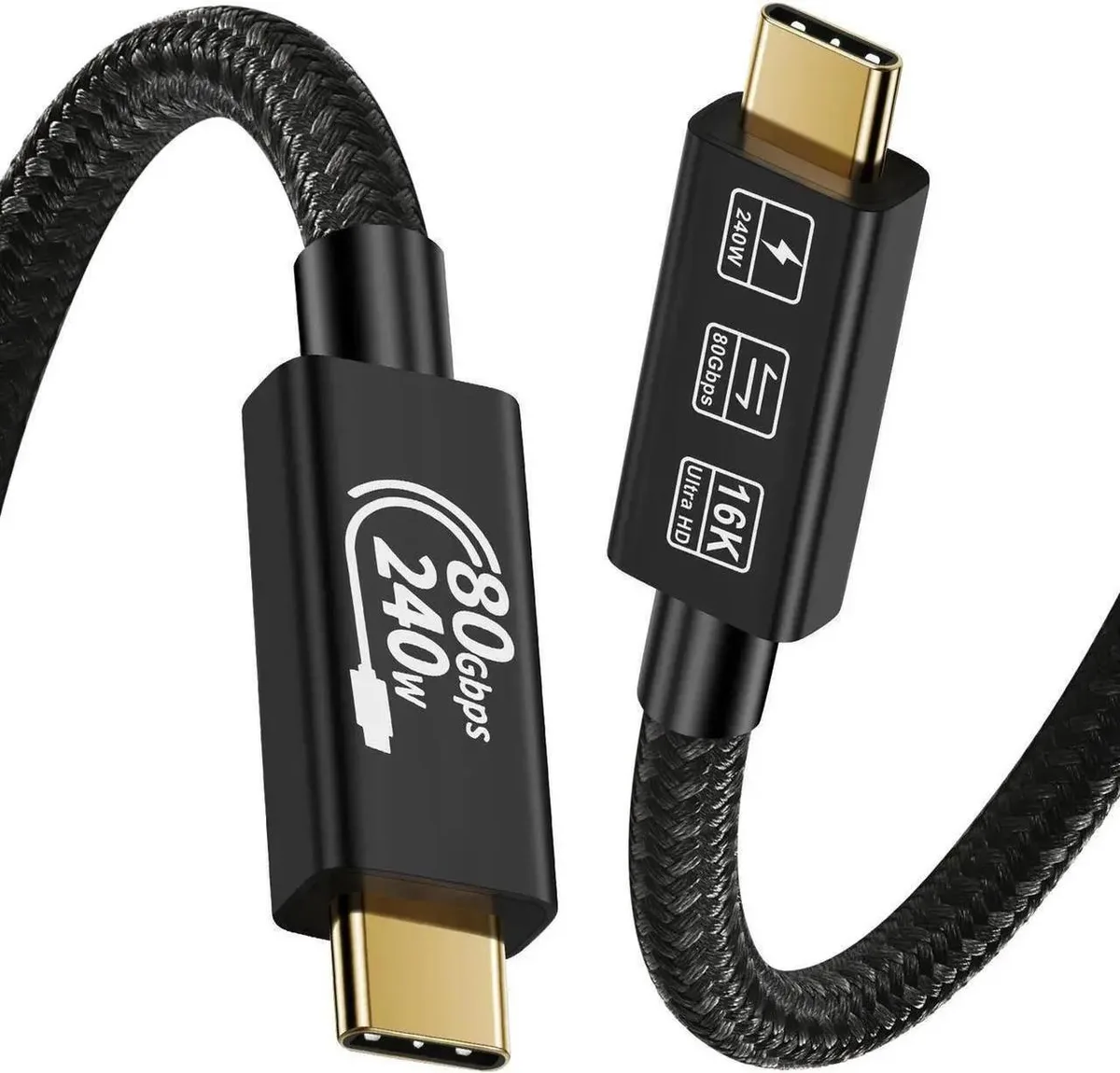 Braided USB-C to USB-C cable, 4.92ft, black connectors