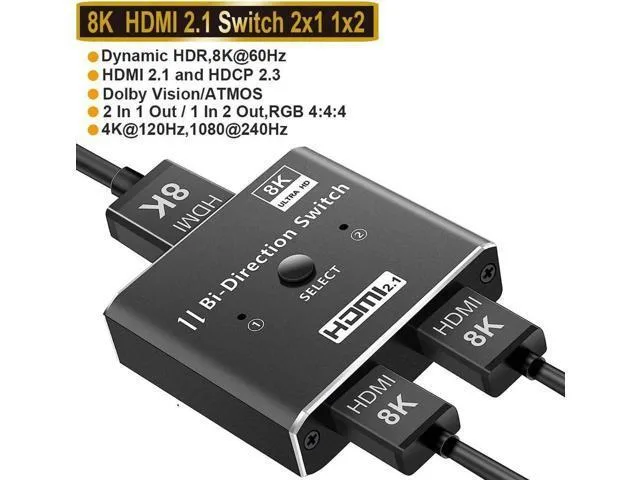 LORDWORLD LORDWORLD 2-in-1-out 1-in-2-out HDMI 2.1 KVM Switch 8K@60Hz 4K@120Hz 1080P@240Hz 48Gbps — product photo