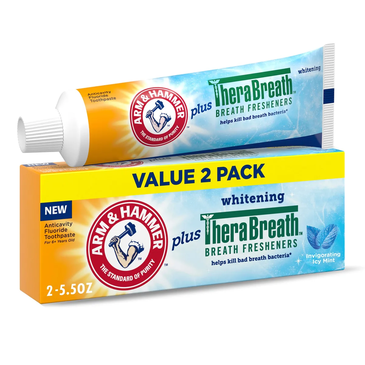 Two white 5.5 oz toothpaste tubes in a pack