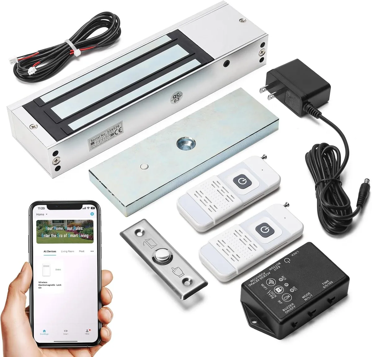 Rectangular stainless steel magnetic door lock with mounting hardware visible