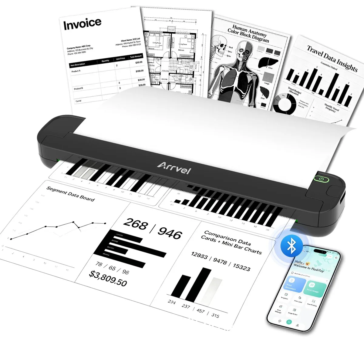 White rectangular thermal printer, 10.79 by 1.97 by 1.26 inches