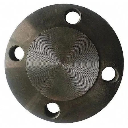 Black steel blind flange with raised face and four bolt holes