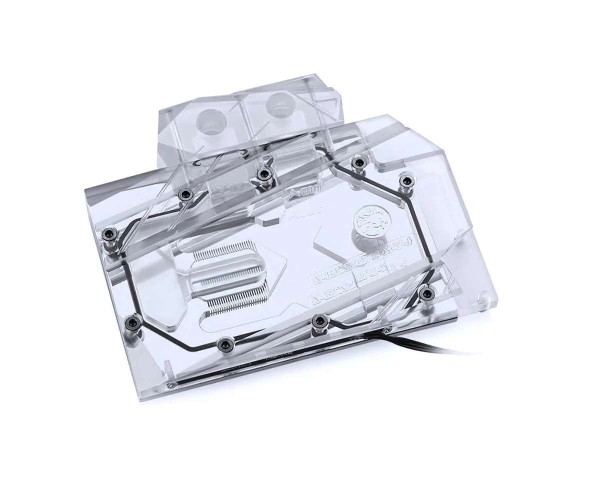Full-coverage GPU water block for RTX 2070 reference cards, electroplated copper and acrylic top with G 1/4 fittings