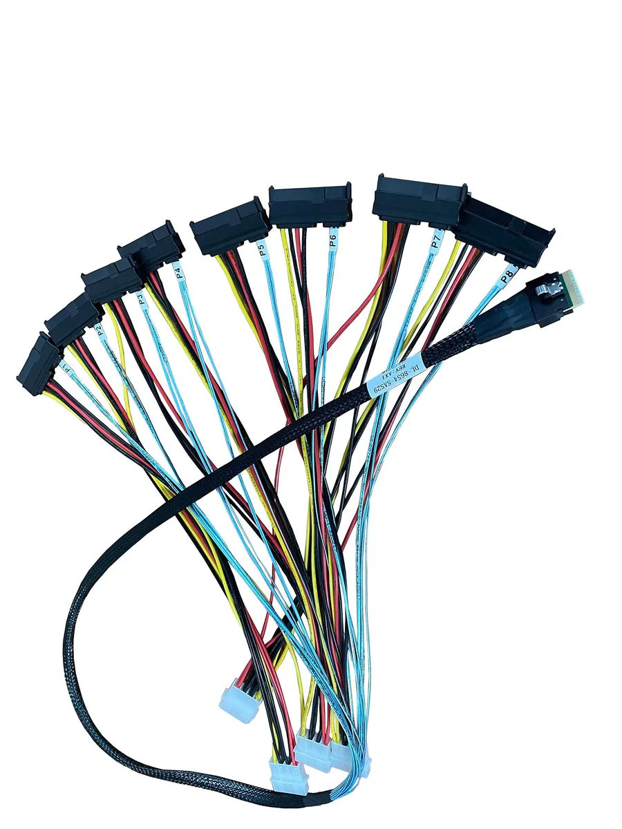 Vszerda Vszerda DL-8654-SAS29 SFF-8654 74pin to 8*SFF-8482 29pin with 4*Big4pin internal power cable 100CM — product photo