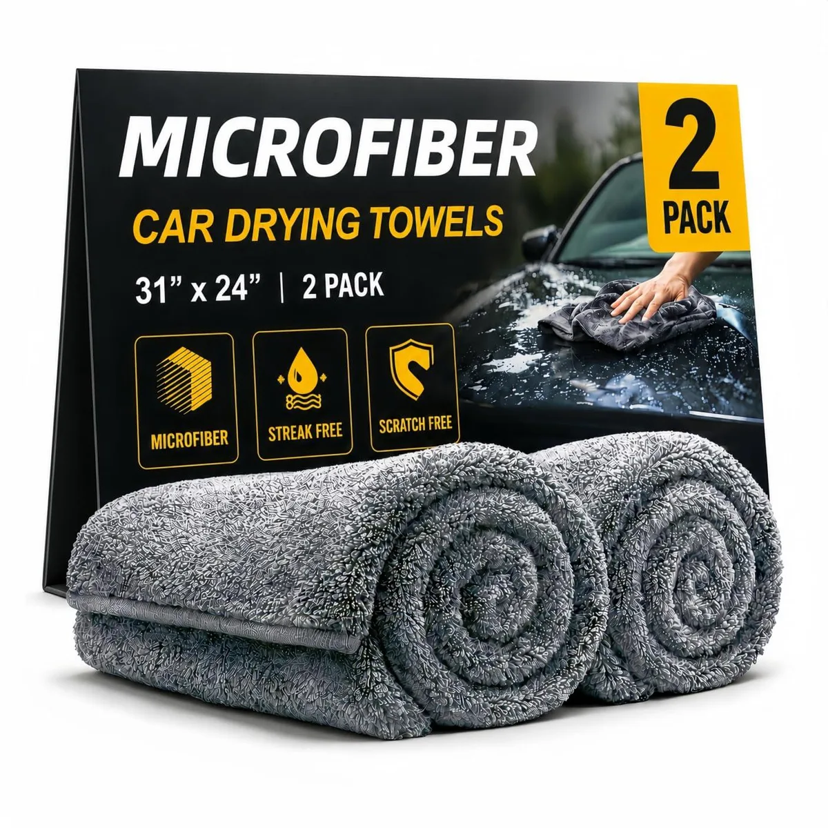 AMZGO Amzgo-MJ-03 2-Pack Microfiber Drying Towels 31" x 24" Exterior Care — product photo