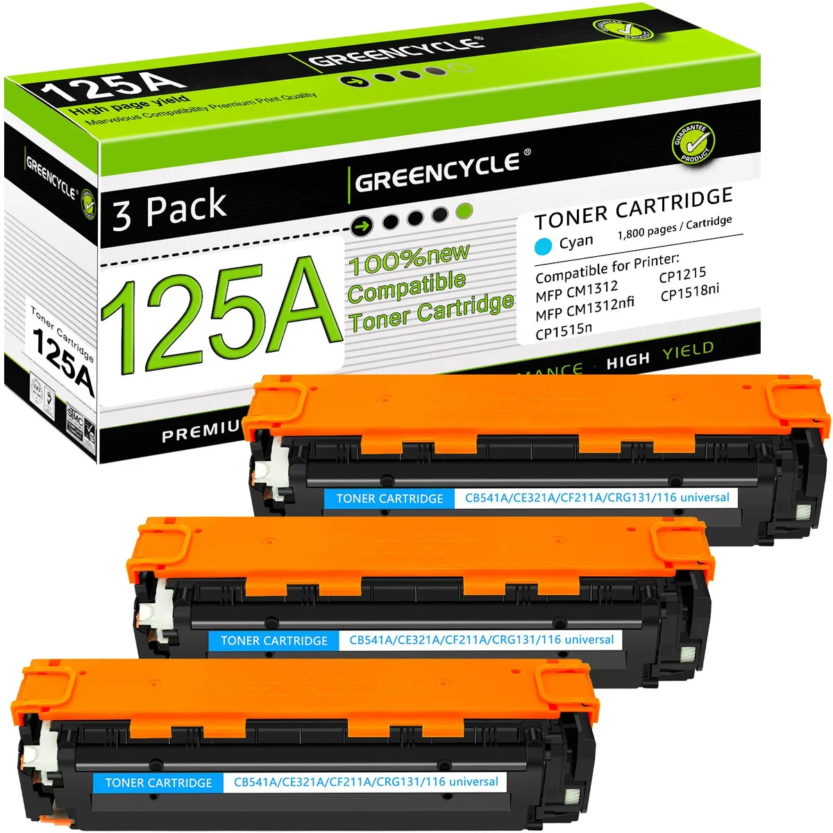 GREENCYCLE GREENCYCLE 125A CB541A Cyan Toner Cartridge 3 Pack — product photo
